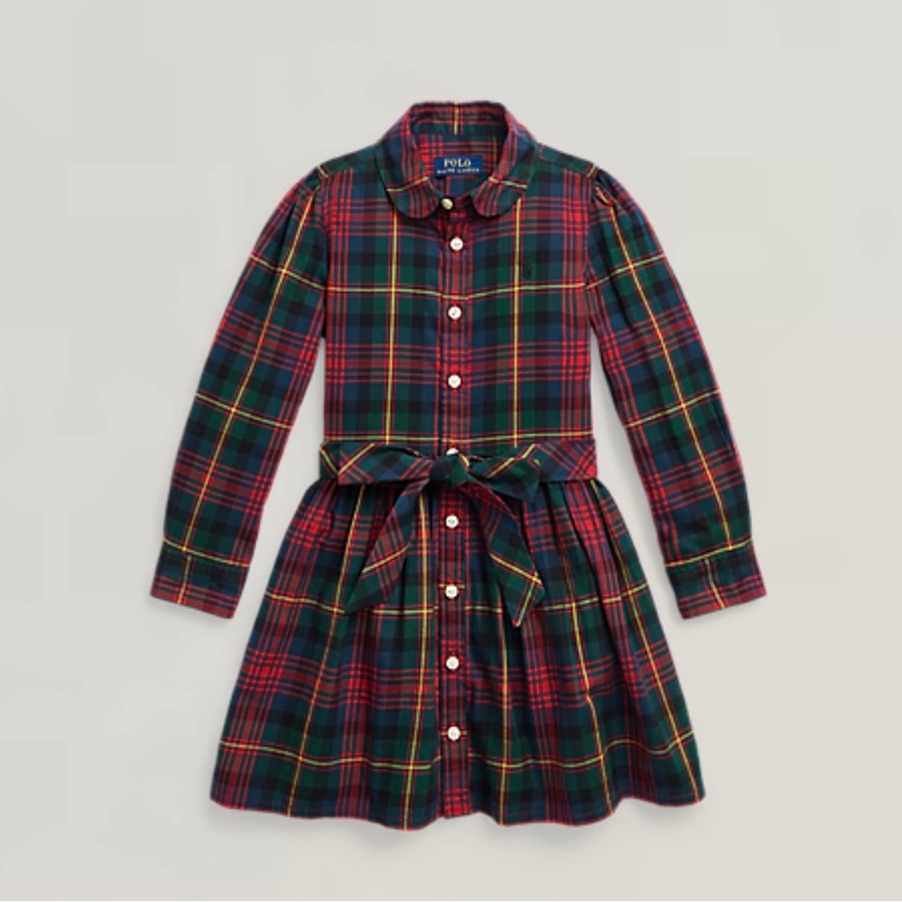Polo by Ralph Lauren Plaid Cotton Twill Shirtdress with Tie Waist